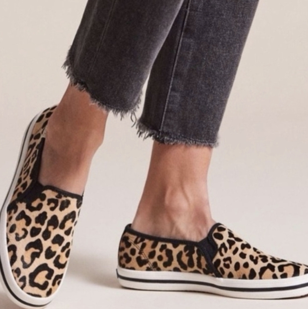 Kate Spade X Keds L Calf Hair Leopard Print Slip-On Sneakers